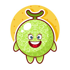 Cartoon illustration of melon fruit with smile face
