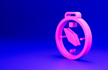 Pink Compass icon isolated on blue background. Windrose navigation symbol. Wind rose sign. Minimalism concept. 3D render illustration