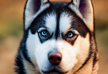 Obraz premium portrait of a beautiful blue-eyed husky dog, generative AI 