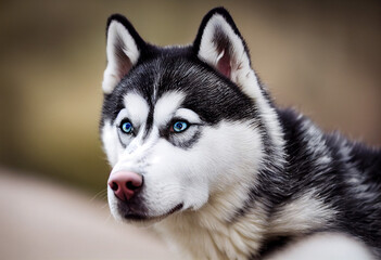 portrait of a beautiful blue-eyed husky dog, generative AI 