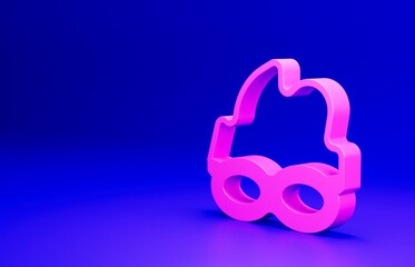 Pink Glasses for swimming icon isolated on blue background. Swimming goggles. Diving underwater equipment. Minimalism concept. 3D render illustration