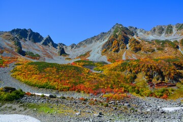 涸沢カールの紅葉と涸沢小屋