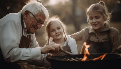 Grandpa spending time with his granddaughter. Family concept. Generative AI illustrations