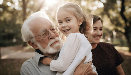 Fototapeta premium Grandpa spending time with his granddaughter. Family concept. Generative AI illustrations