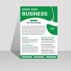 modern green color flyer design template. corporate creative idea clean vector illustration a4 half page single advertising  brochure layout  .