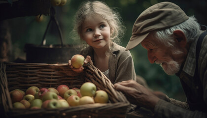 Fototapeta premium Grandpa spending time with his granddaughter. Family concept. Generative AI illustrations