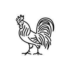 Cock black line icon. Farm animals.