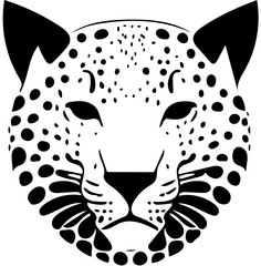 Black and white Leopard cat | Leopard head vector illustration | Silhouette