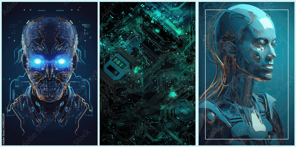 Fototapete cyberpunk futuristic poster. tech abstract poster template with hud elements. generative ai