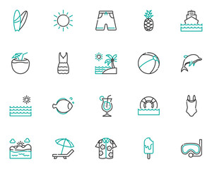 set of summer icons, sea, holiday, beach