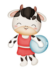 Cute summer baby cow watercolor