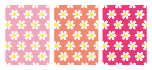 Seamless pattern with set of daisy flower and  vintage summer color background. and daisy icons	