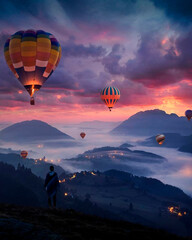 hot air balloon at sunset © Denys Shportun