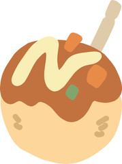 つまようじの刺さったタコ焼き1個のカラーイラスト