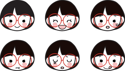 いろいろな表情の眼鏡の女の子のイラストセット