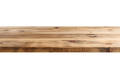 Wooden table surface on transparent background, as PNG. Front view. Tabletop. Cut out element. Copy space for your object, product presentation. Display, promotion, advertising. Generative AI.