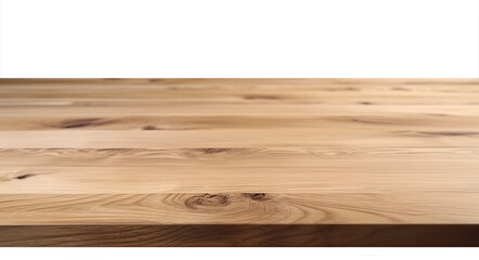Wooden table surface on transparent background, as PNG. Front view. Tabletop. Cut out element. Copy space for your object, product presentation. Display, promotion, advertising. Generative AI.