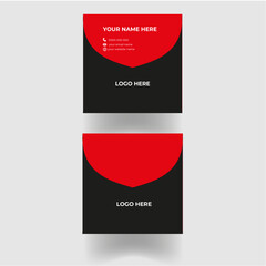 Corporate rounded square business card design template with black and red color. vector