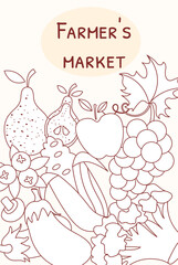 Farmers market poster. Fruits and vegetables. Fresh organic produce from the local farmers' market.