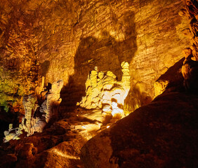 cave of Grotta Bianca in Grotte di Castellana full of stalactites and stalagmites in Puglia
