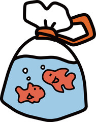 ビニール袋に入った2匹の金魚のカラーイラスト