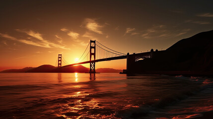 Fototapeta na wymiar a bridge like the golden gate in california at sunset. Generative AI