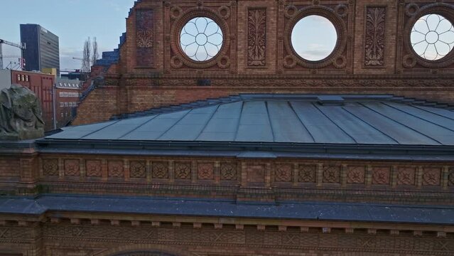 Drone shot of Berlin Anhalter Bahnhof a Historical landmark . Railway station was damaged and destroyed by bombing in World War II. Former railway terminus , located in Friedrichshain-Kreuzberg Berlin