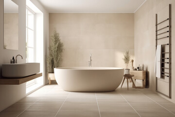 Naklejka na ściany i meble Add a touch of sophistication to your bathroom with this elegant tub and beautiful sink. AI Generative. Generative AI