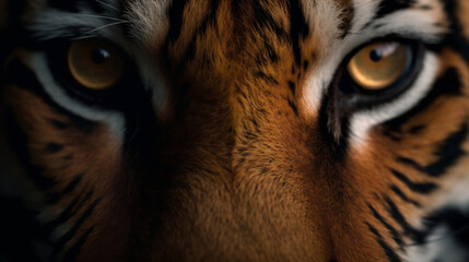 Beautiful photo of a fierce majestic tiger eyes. Generative ai