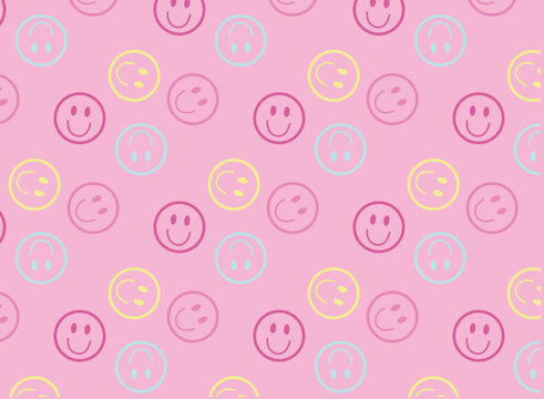 Doodle smile character pattern , seamless background , vector for design.