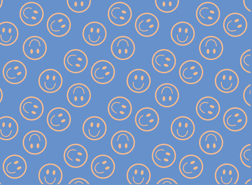 Doodle smile character pattern , seamless background , vector for design.