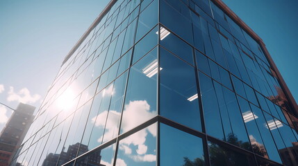 Fototapeta na wymiar sunlight reflection on modern building windows in city urban architectuur,generated ai