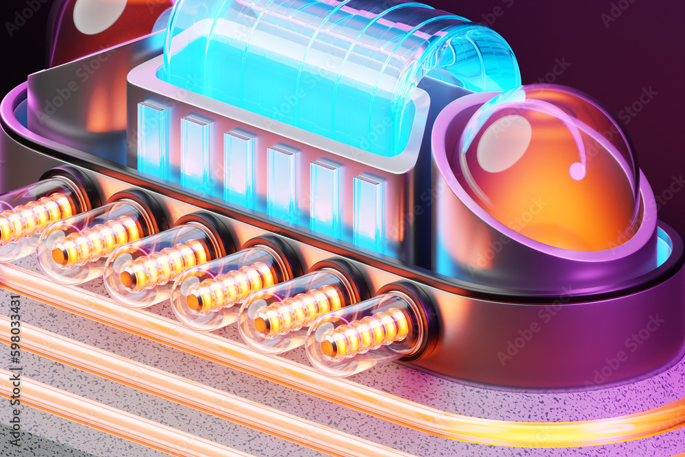 Poster abstract futuristic design with a variety of luminous elements. 3d render, geometric composition, ba