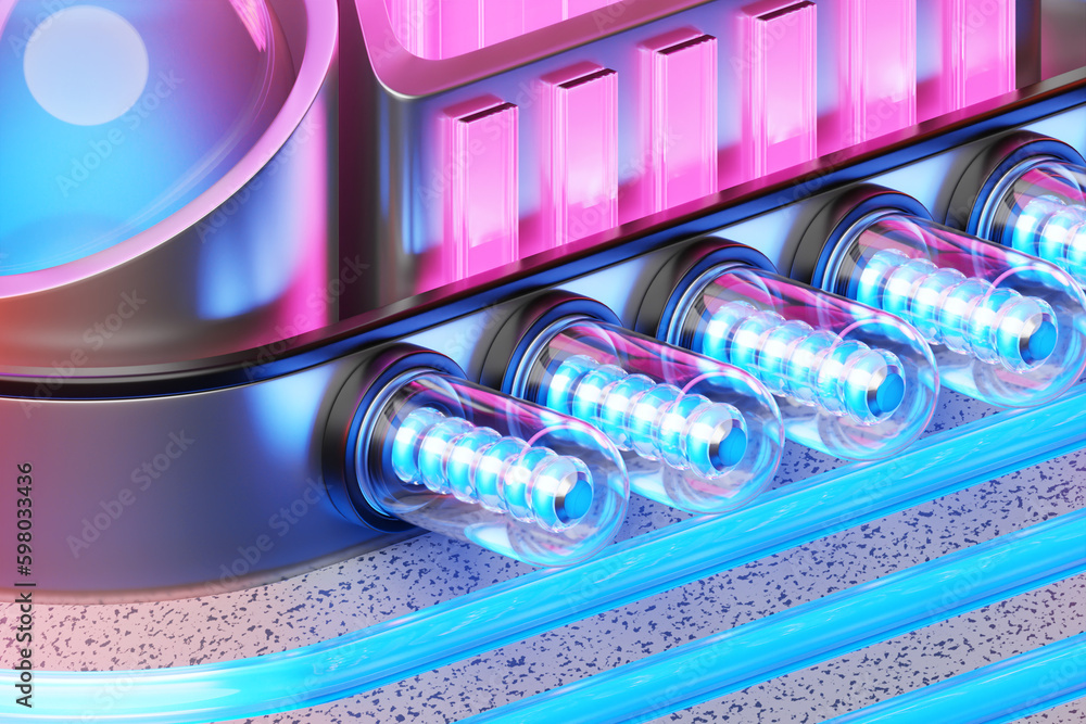 Aufkleber abstract futuristic design with a variety of luminous elements. 3d render, geometric composition, ba