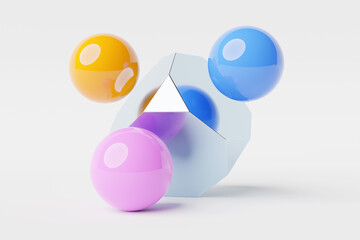 Abstract dynamic shape with ilghting smooth balls.  3D illustration and rendering. Elegant line background.