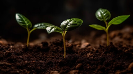 Growth Trees concept Coffee bean seedlings nature background Beautiful green. Generative ai