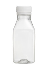 Plastic beverage bottle square shape disposable (with clipping path) isolated on white background