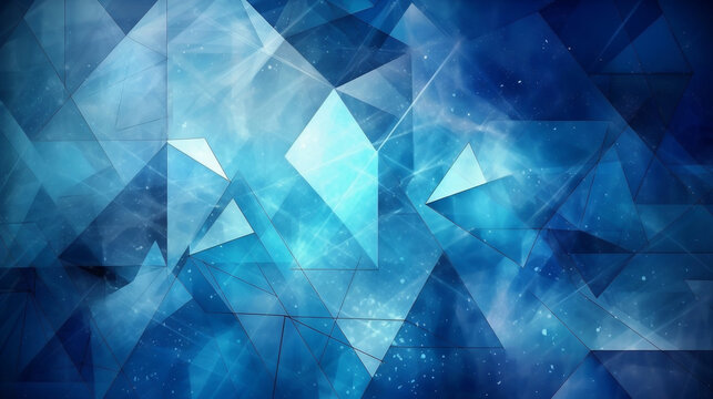 blue white turquoise abstract background for design. Geometric shapes. Triangles, squares, stripes, lines. Color gradient. Modern, futuristic. Bright. Web banner. Wide. Panoramic. Generative AI.