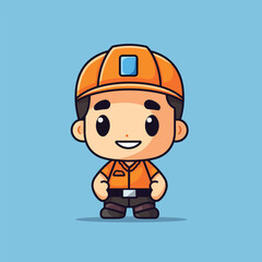 Cute kawaii engineer labor chibi mascot vector cartoon style