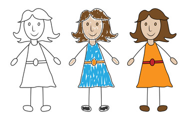 Girl in hand drawn style , kid's drawing. Vector illustration