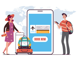 Travel online ticket reservation smartphone app concept. Vector graphic design illustration
