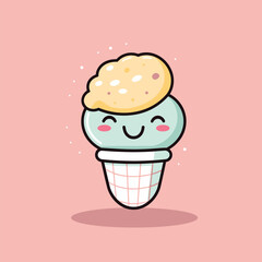 Cute kawaii ice cream chibi mascot vector cartoon style