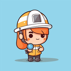 Cute kawaii engineer labor chibi mascot vector cartoon style