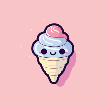 Cute kawaii ice cream chibi mascot vector cartoon style
