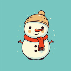 Cute kawaii snowman chibi mascot vector cartoon style