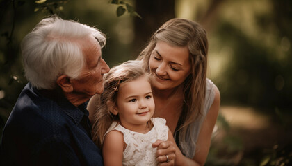 Grandparents spending time with their granddaughter. Family concept Generative AI illustrations