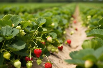 A field of ripe strawberries