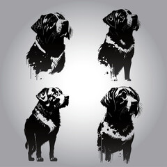 Dog Silhouette. Line art. Template. Close-up. Clip art. Hand Painting. Ink.