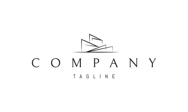 Vector logo on which an abstract image of a modern mansion in a linear style.