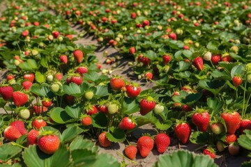 A field of ripe strawberries